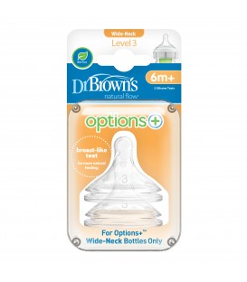 Dr Brown's 3m+ Wide Neck Silicone Options + Nipple 2-Pack