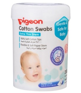 Pigeon Cotton Swabs Thin Stem, 200 pcs/hinged case