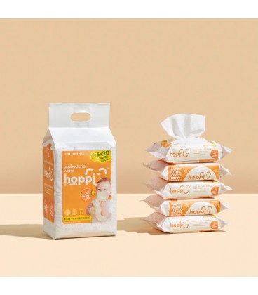 Hoppi Baby Antibacterial Wipes (20 Wipes) Bundle of 5