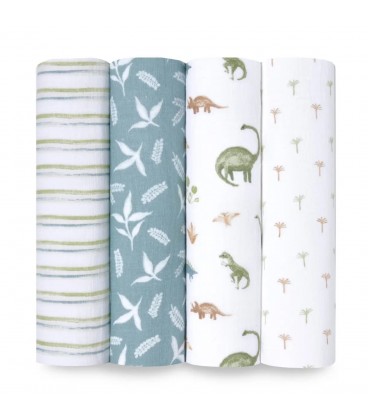 Aden + Anais Muslin Swaddle 4pk - Dino Jungle