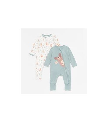 Not Too Big Bamboo Sleepsuits (2 Pack) Woodland (0-3M)