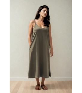 Hannah Reversible Midi Dress (Olive)