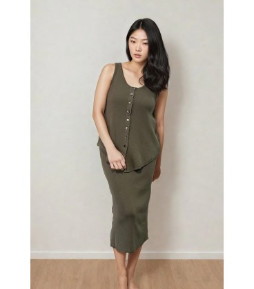 Olive Basics Sarah Reversible Button Tank (Olive)