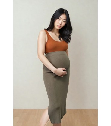 Olive Basics Leah Super Stretch Slit Skirt (Olive)