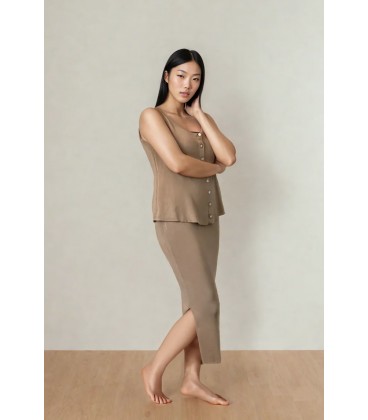 Olive Basics Leah Super Stretch Slit Skirt (Sand)