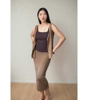 Olive Basics Leah Super Stretch Slit Skirt (Sand)