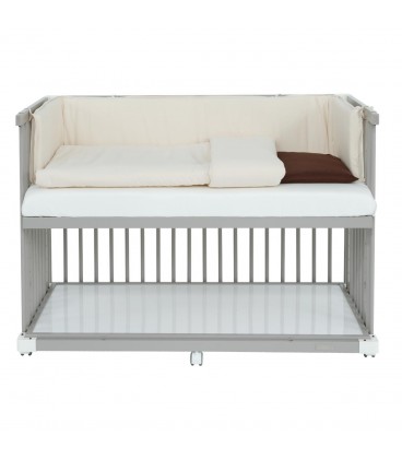 Beblum Starling Convertible Baby Cot Bundle (Beige Bedding Set) - Owl Grey