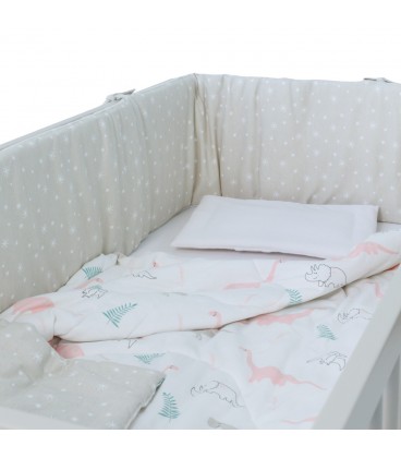 Beblum Starling Convertible Baby Cot Bundle (Dino Bedding Set) - Dove White