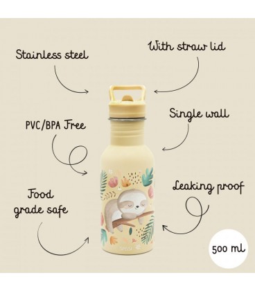 Sassi Stainless Steel Bottle - Gnawy the Sloth (500ml)