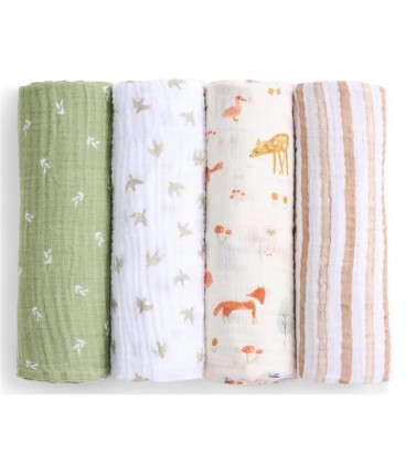 Aden + Anais Muslin Swaddle 4pk - Sage Woodland