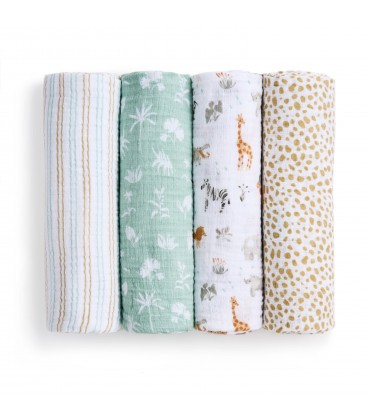 Aden + Anais Muslin Swaddle 4pk - Giraffe Safari