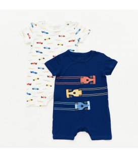 Not Too Big Tiny Racer Short Sleeve Rompers- 2 Pack (0-3M)