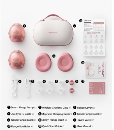 Momcozy Air 1 Ultra-Slim Hands-Free Wearable Pump with Wireless Charging Case