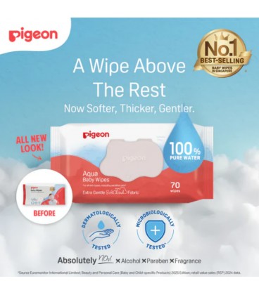 Pigeon Aqua Baby Wipes (70 Wipes) 3in1 Fliptop