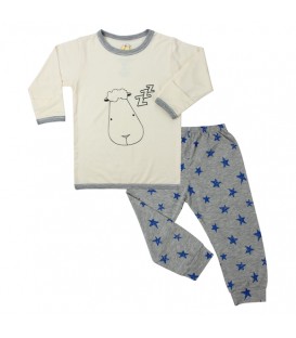 Baa Baa Sheepz - Pyjamas Set Yellow Small Star & Sheepz + Grey Checkers