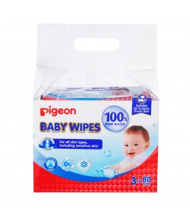 Pigeon Baby Wipes 80 Sheets 100% Pure Water 3 in 1