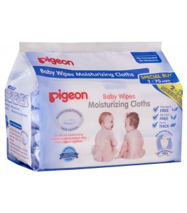 Pigeon Baby Wipes Moisturizing Cloths 70 Sheet, 2 in 1 Bag