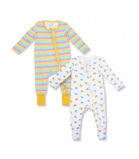 Not Too Big Bamboo Sleepsuits - Happy Weather 2 Pack (0-3M)