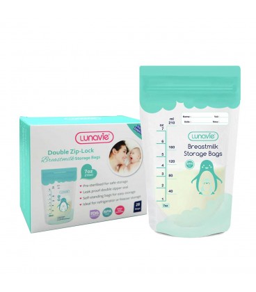 Lunavie Double Zip Lock Breast Milk Storage Bag 7oz (28 Pcs)
