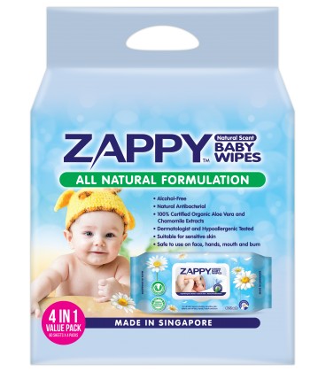 Zappy Baby All Natural Wipes With Camomile Scent (80sheets)( Value Bag of 4)