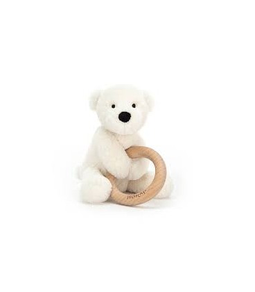 Jellycat Shooshu Perry Polar Bear Wooden Ring Toy