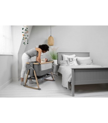 Tutti Bambini Cozee Air Bedside Crib With Rocking Feet - Space Grey/Silver