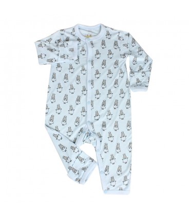 Baa Baa Sheepz - Small Sheep Blue Bamboo Romper (built-in mittens and booties)