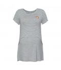 DooDooMooky Maternity & Nursing T-Shirt Small Doo Doo Mooky Face Stripe Grey & White with Grey (S)