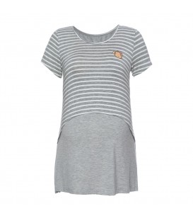 DooDooMooky Maternity & Nursing T-Shirt Small Doo Doo Mooky Face Stripe Grey & White with Grey (XL)